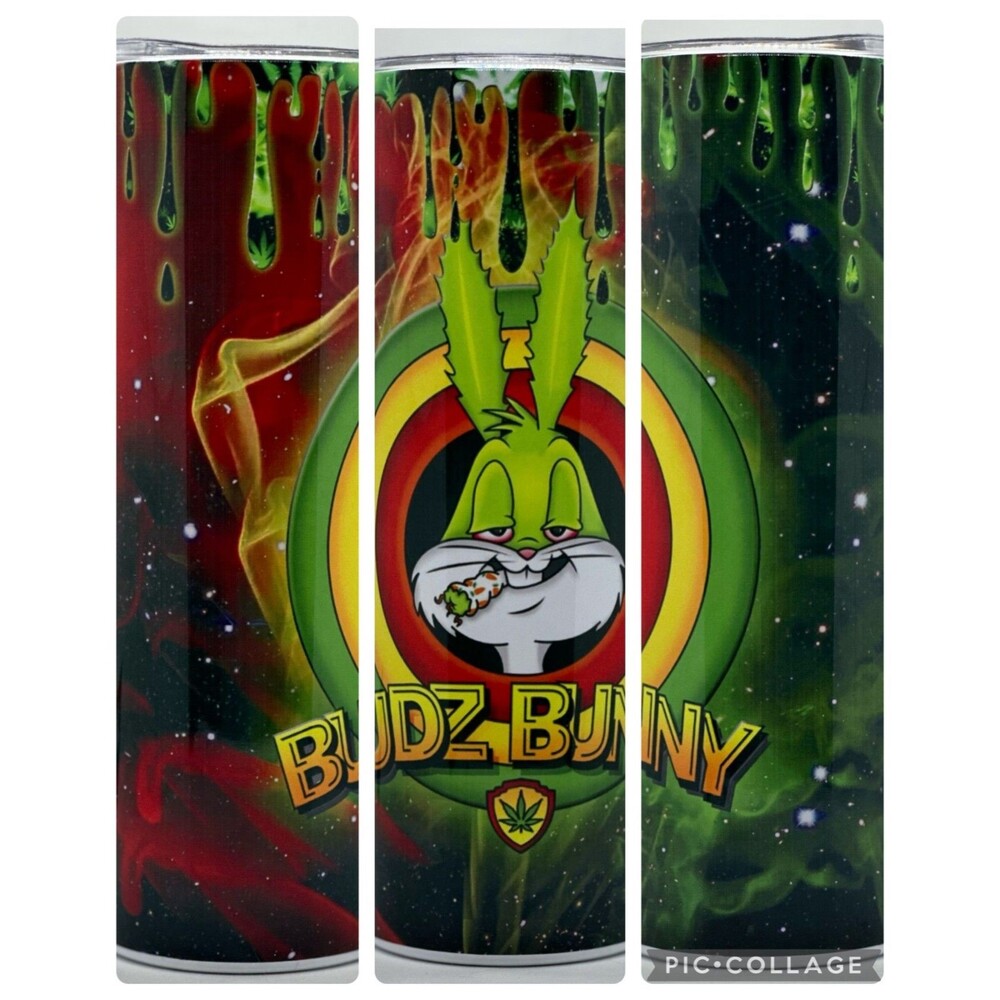 NEW "Budz Bunny" 20 oz. Stainless Steel Tumbler w/Straw Set & Silicone Tip